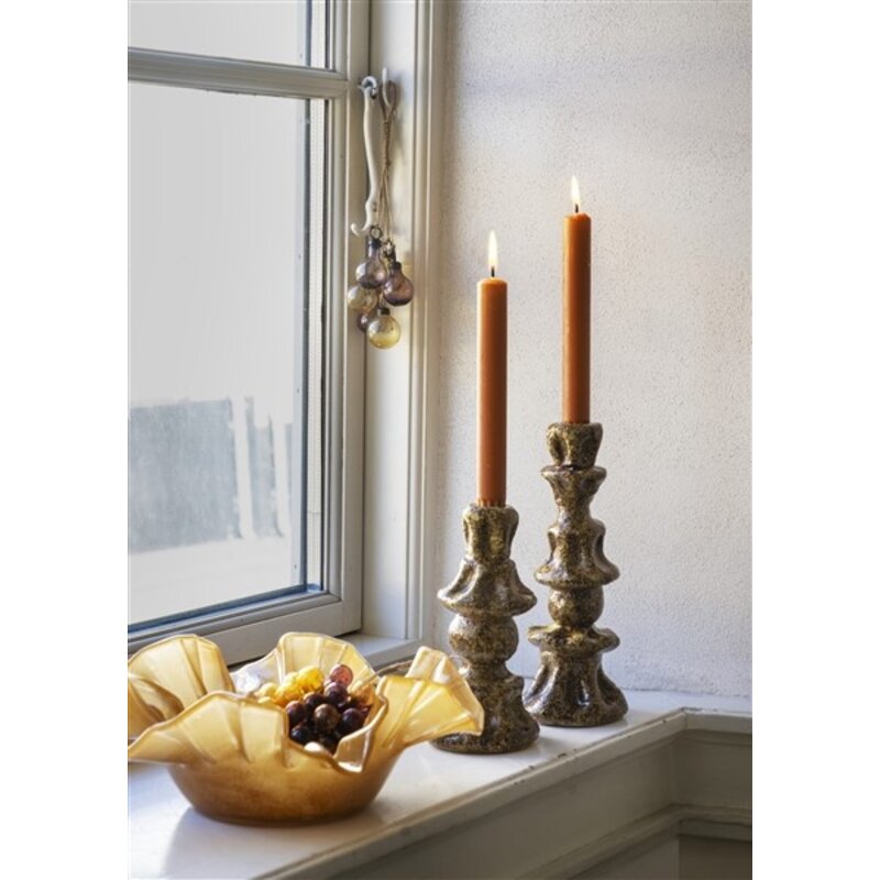 Madam Stoltz-collectie Stoneware candle holders - set 2 - Mustard