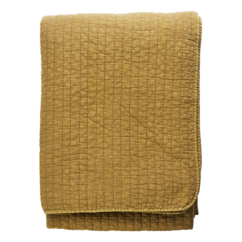 Madam Stoltz-collectie Gewatteerde katoenen plaid Mosterdgeel, grijs