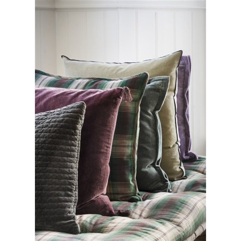Madam Stoltz-collectie Gewatteerde fluwelen kussenhoes Dusty green