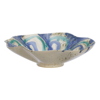 Madam Stoltz Stoneware bowl Off white, blue, aqua