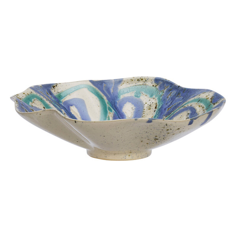 Madam Stoltz-collectie Aardewerk kom Gebroken wit, blauw, aqua