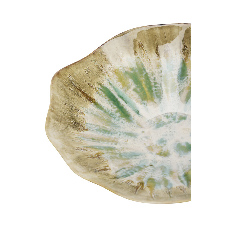 Madam Stoltz-collectie Aardewerk kom Beige, groen, gebroken wit