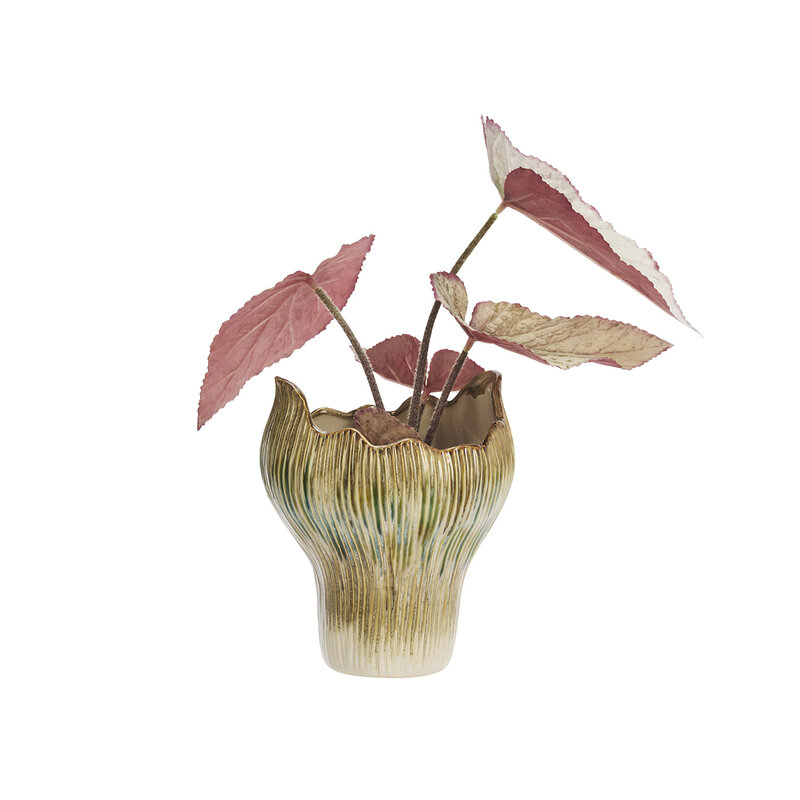 Madam Stoltz-collectie Aardewerk vaas Beige, groen, mosterdgeel 19x22