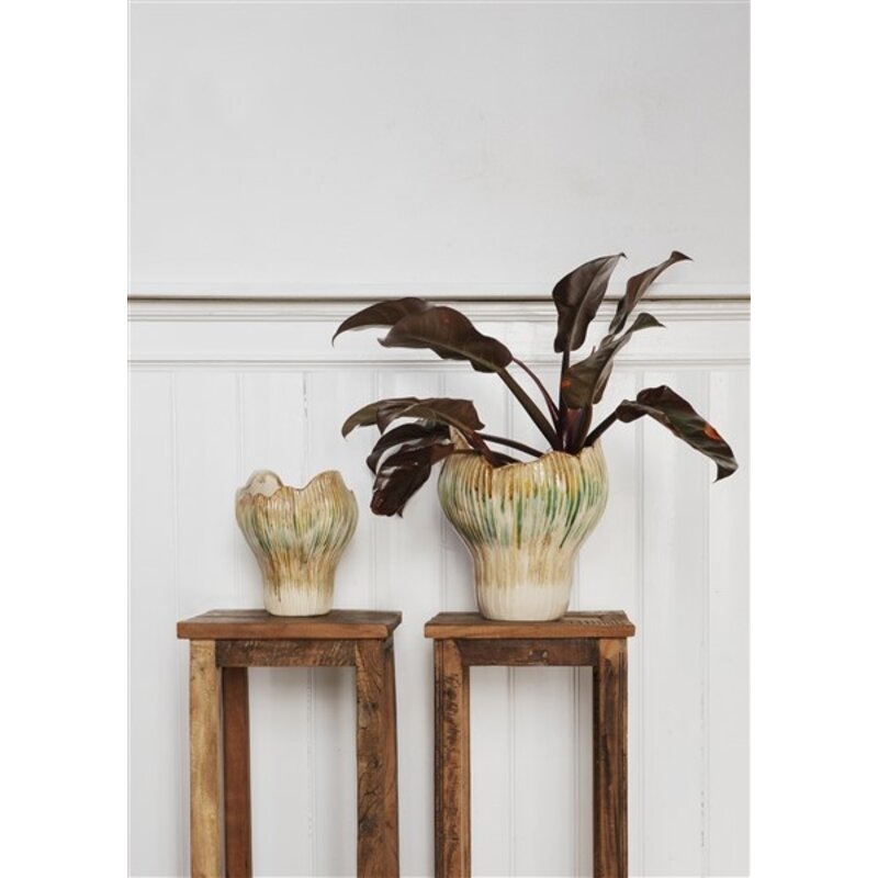 Madam Stoltz-collectie Stoneware vase Beige, green, mustard 19x22