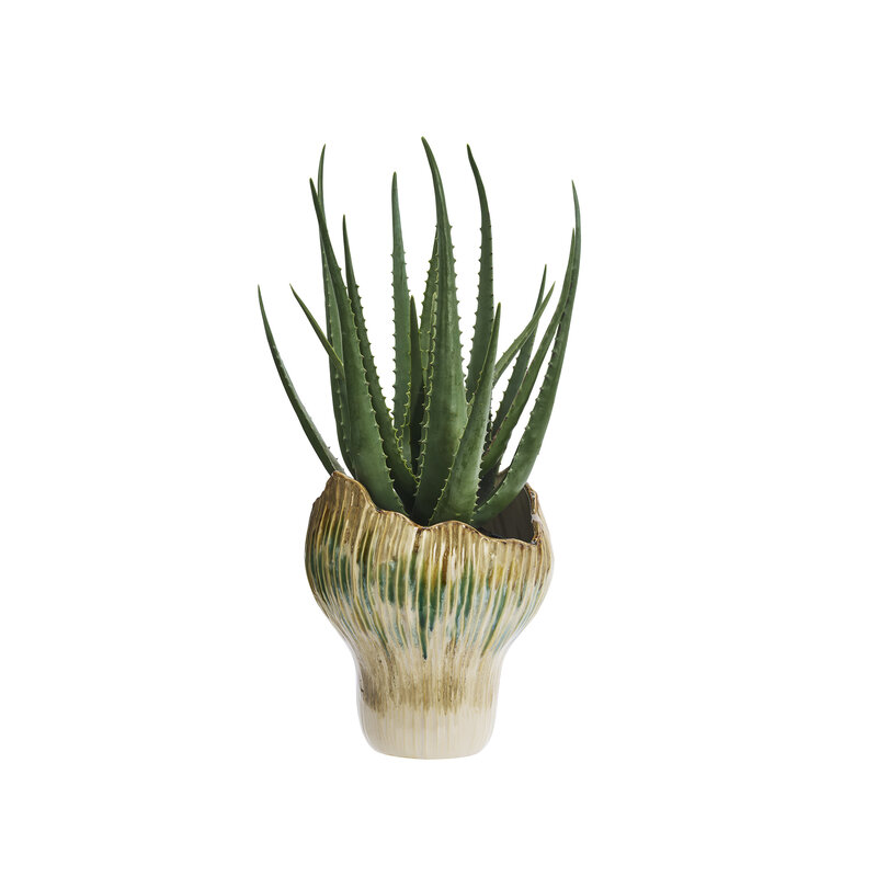 Madam Stoltz-collectie Aardewerk vaas Beige, groen, mosterdgeel 25x29 cm