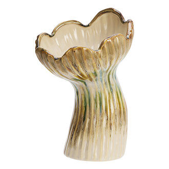 Madam Stoltz Aardewerk vaas Beige, groen, mosterdgeel 14x20,5 cm