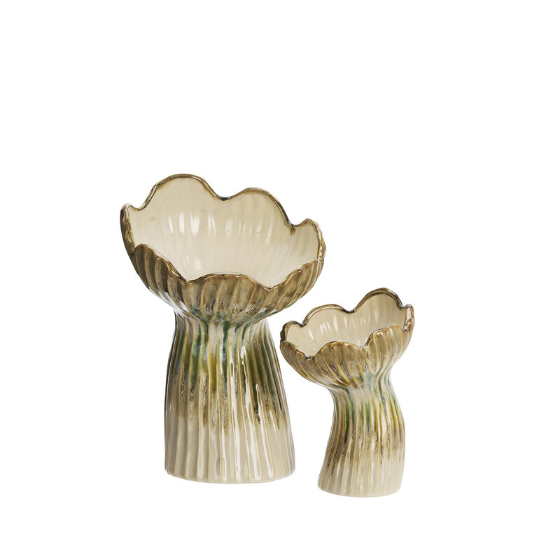 Madam Stoltz-collectie Aardewerk vaas Beige, groen, mosterdgeel 14x20,5 cm