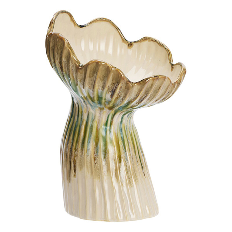 Madam Stoltz-collectie Stoneware vase Beige, green, mustard 20x30 cm