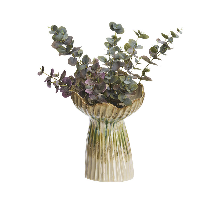Madam Stoltz-collectie Aardewerk vaas Beige, groen, mosterdgeel 20x30 cm