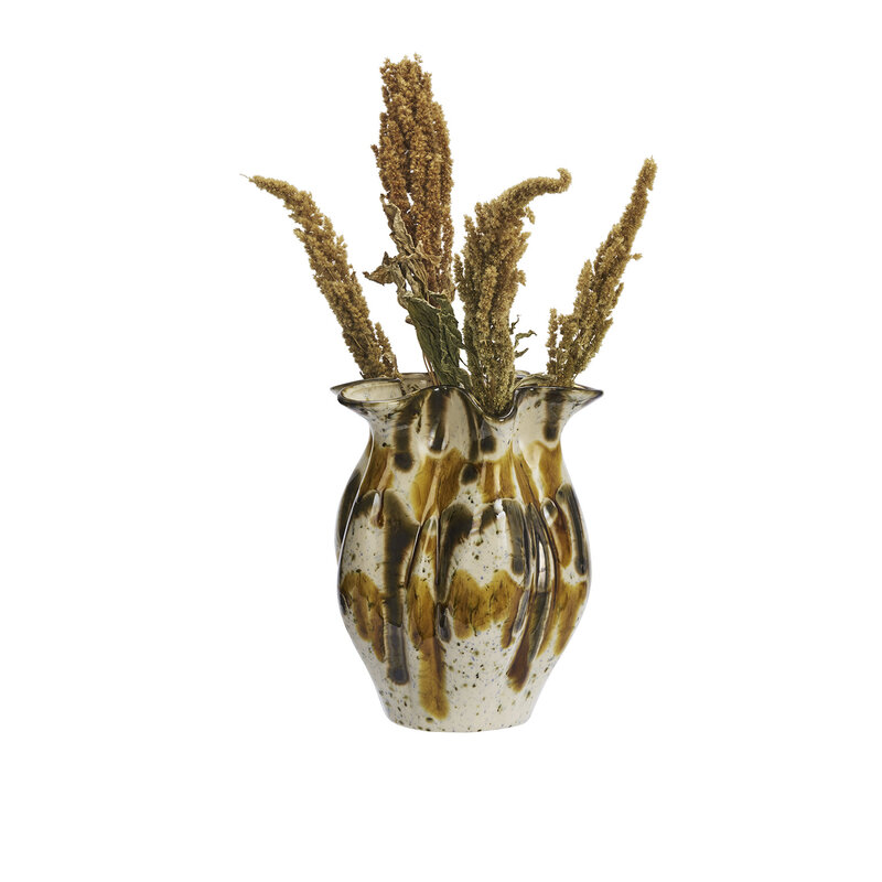 Madam Stoltz-collectie Stoneware vase Off white, mustard, brown