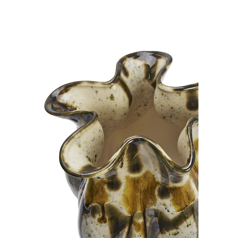 Madam Stoltz-collectie Aardewerk vaas Gebroken wit, mosterdgeel, bruin