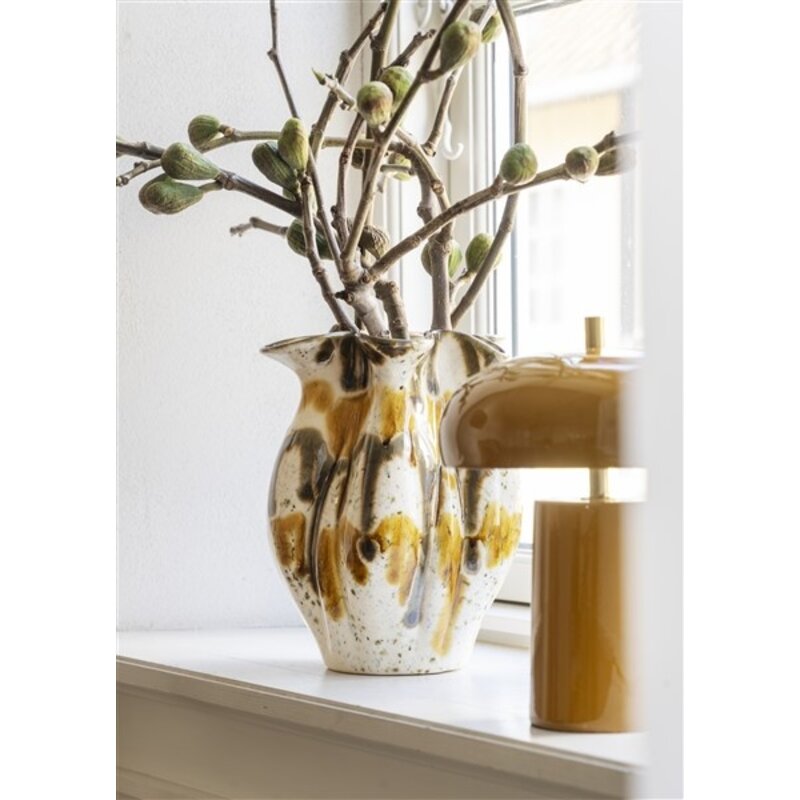 Madam Stoltz-collectie Aardewerk vaas Gebroken wit, mosterdgeel, bruin