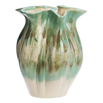 Madam Stoltz Aardewerk vaas Lichtgroen, beige, gebroken wit