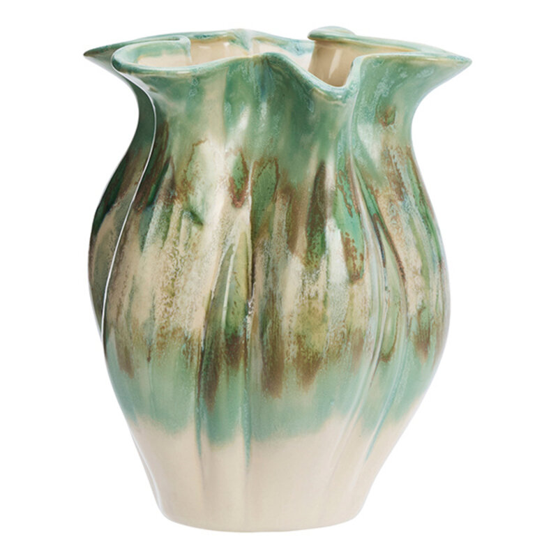 Madam Stoltz-collectie Aardewerk vaas Lichtgroen, beige, gebroken wit