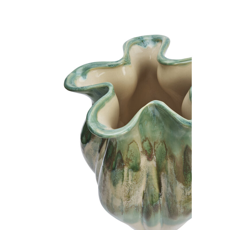Madam Stoltz-collectie Aardewerk vaas Lichtgroen, beige, gebroken wit
