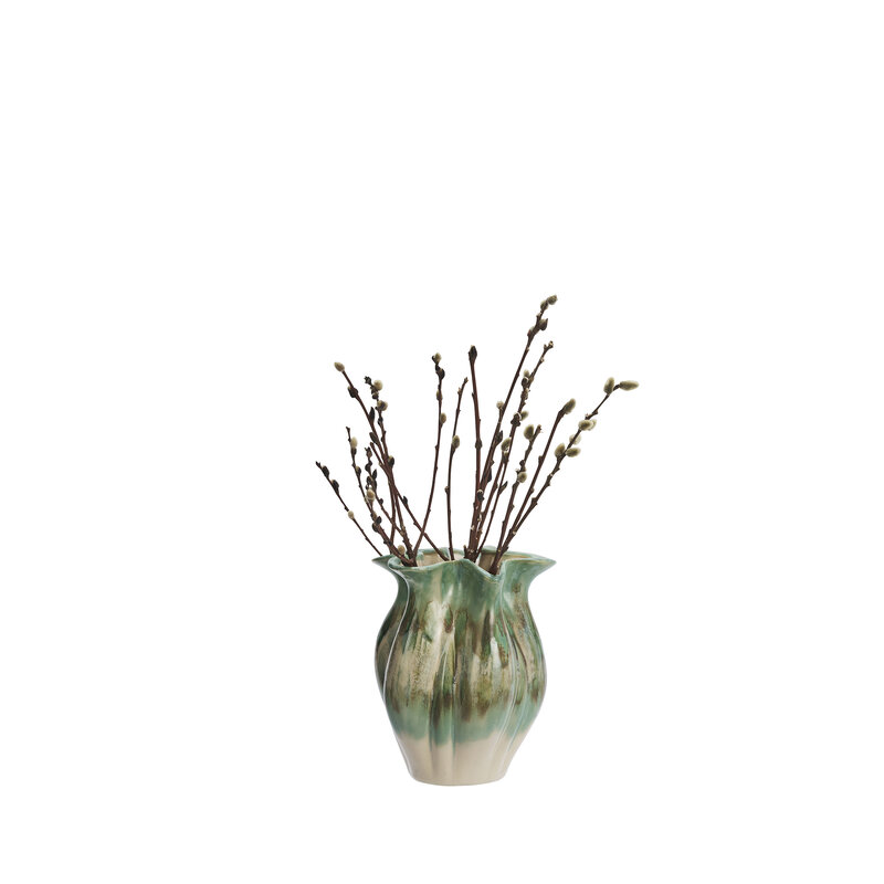 Madam Stoltz-collectie Aardewerk vaas Lichtgroen, beige, gebroken wit