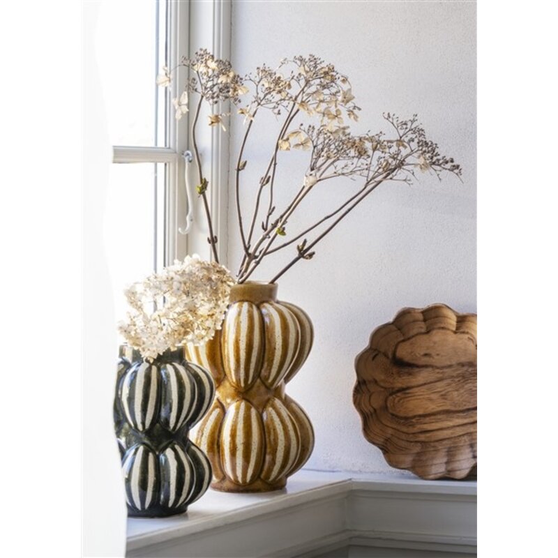 Madam Stoltz-collectie Aardewerk vaas Groen, naturel