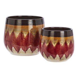 Madam Stoltz Aardewerk bloempotten - set v 2 - Rood, bruin, beige