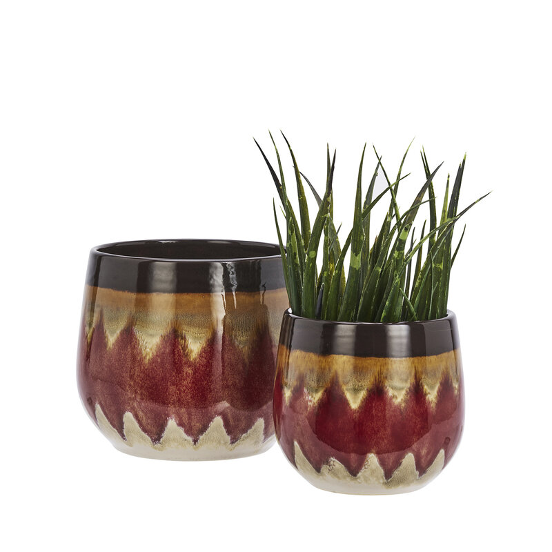 Madam Stoltz-collectie Aardewerk bloempotten - set v 2 - Rood, bruin, beige
