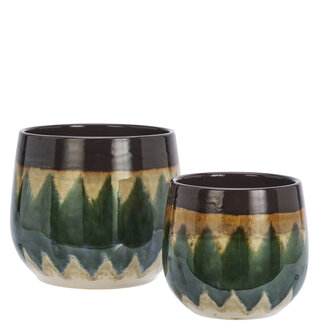 Madam Stoltz Aardewerk bloempotten - set v 2 - Groen, bruin, beige