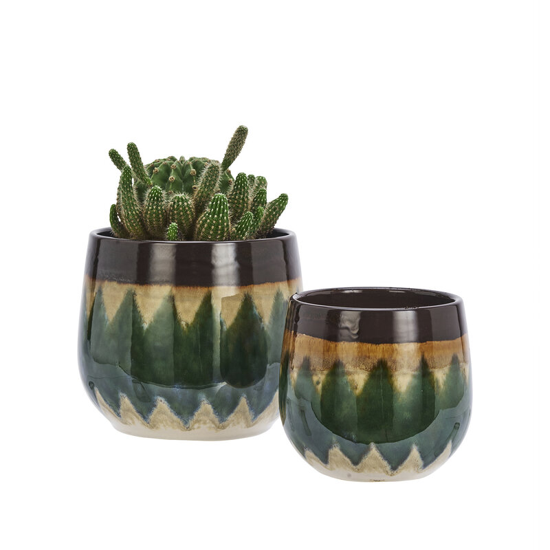 Madam Stoltz-collectie Stoneware flower pots - set 2 - Green, brown, beige