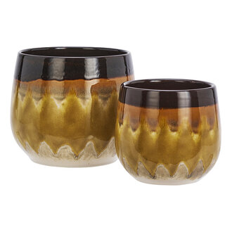 Madam Stoltz Aardewerk bloempotten - set v 2 - Geel, bruin, beige