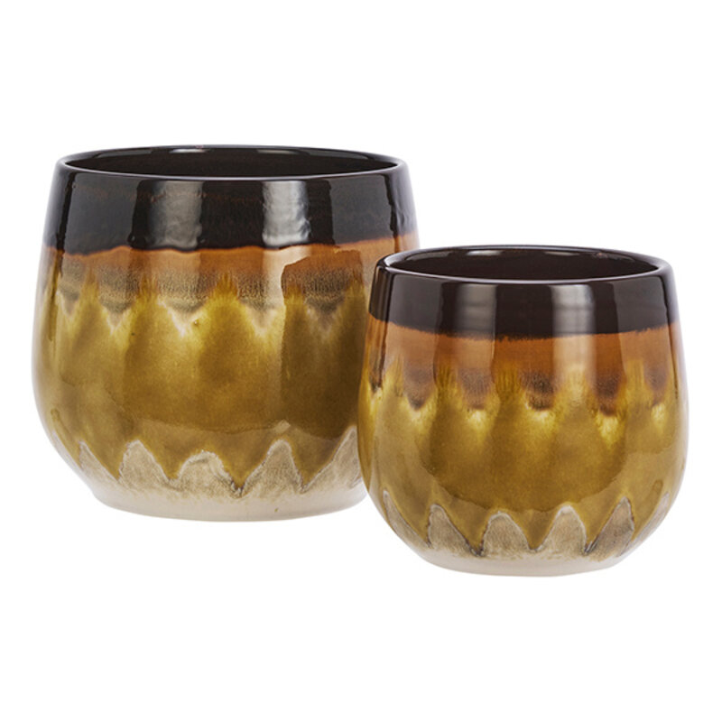 Madam Stoltz-collectie Stoneware flower pots - set 2 - Yellow, brown, beige