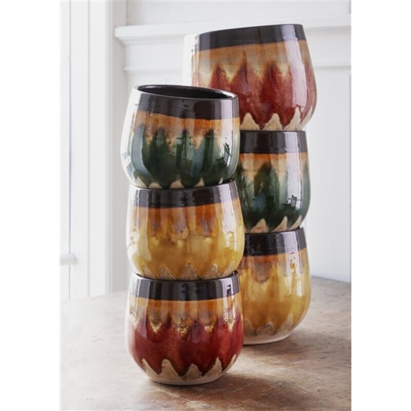 Madam Stoltz-collectie Stoneware flower pots - set 2 - Yellow, brown, beige