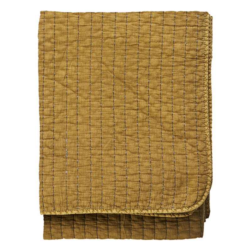 Madam Stoltz-collectie Quilted cotton throw Mustard gold, grey