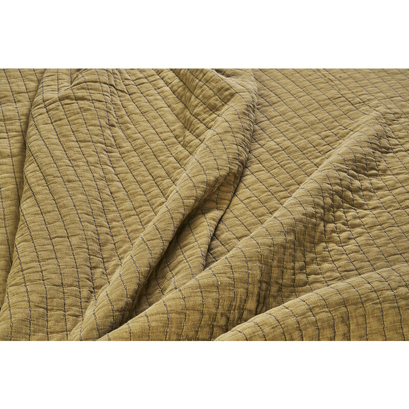 Madam Stoltz-collectie Gewatteerde katoenen plaid Mosterdgeel, grijs