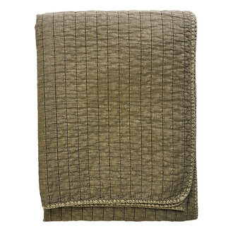 Madam Stoltz Quilted cotton throw Khaki, dark green Madam Stoltz Quilted cotton throw Khaki, dark green