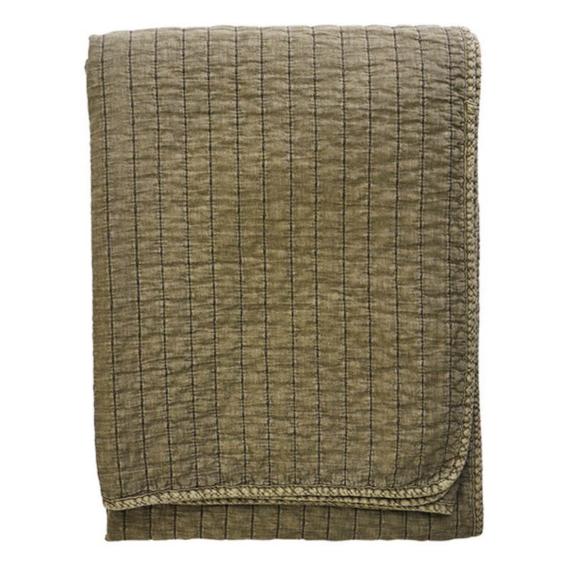 Madam Stoltz-collectie Gewatteerde katoenen plaid Khaki, donkergroen