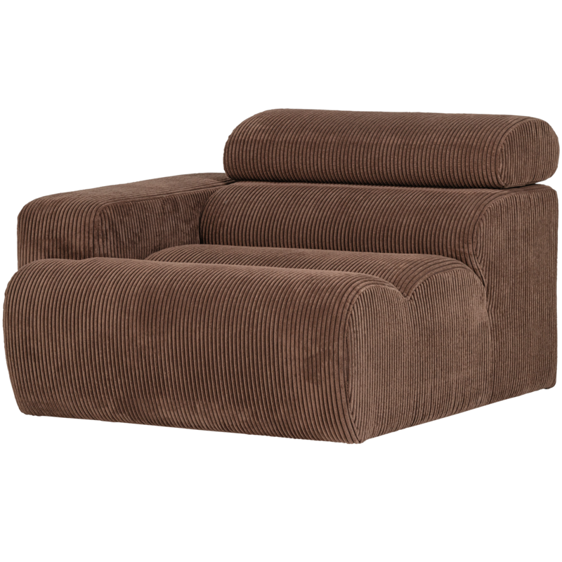 WOOOD-collectie Novi 1-Zits Element Arm Links Ribstof Mokkabruin