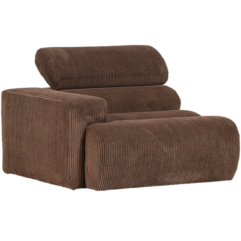 WOOOD-collectie Novi 1-Zits Element Arm Links Ribstof Mokkabruin