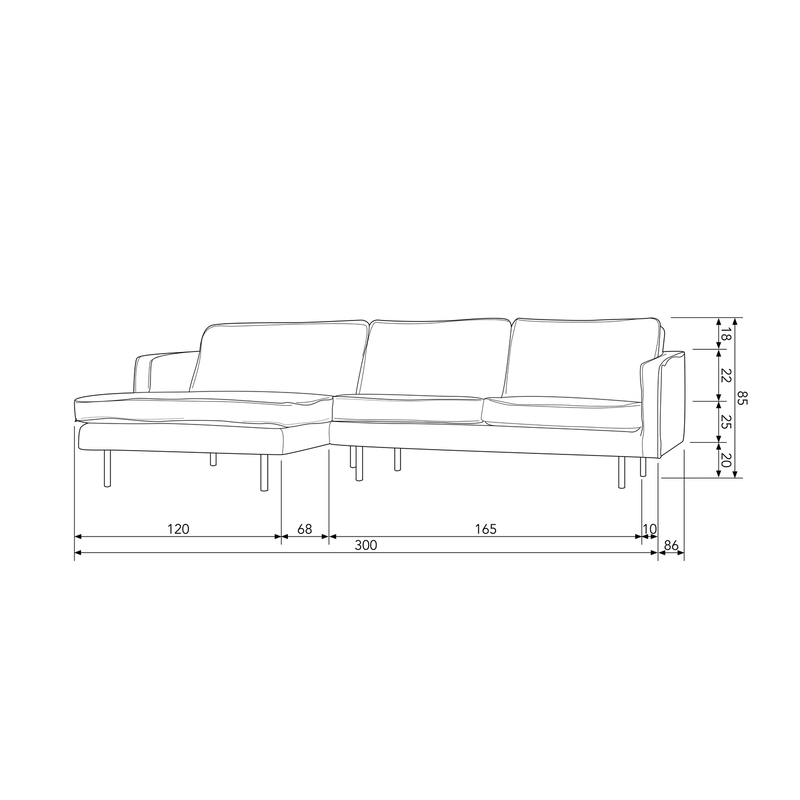 WOOOD-collectie Rodeo Chaise Longue Bank Links Velvet Antraciet