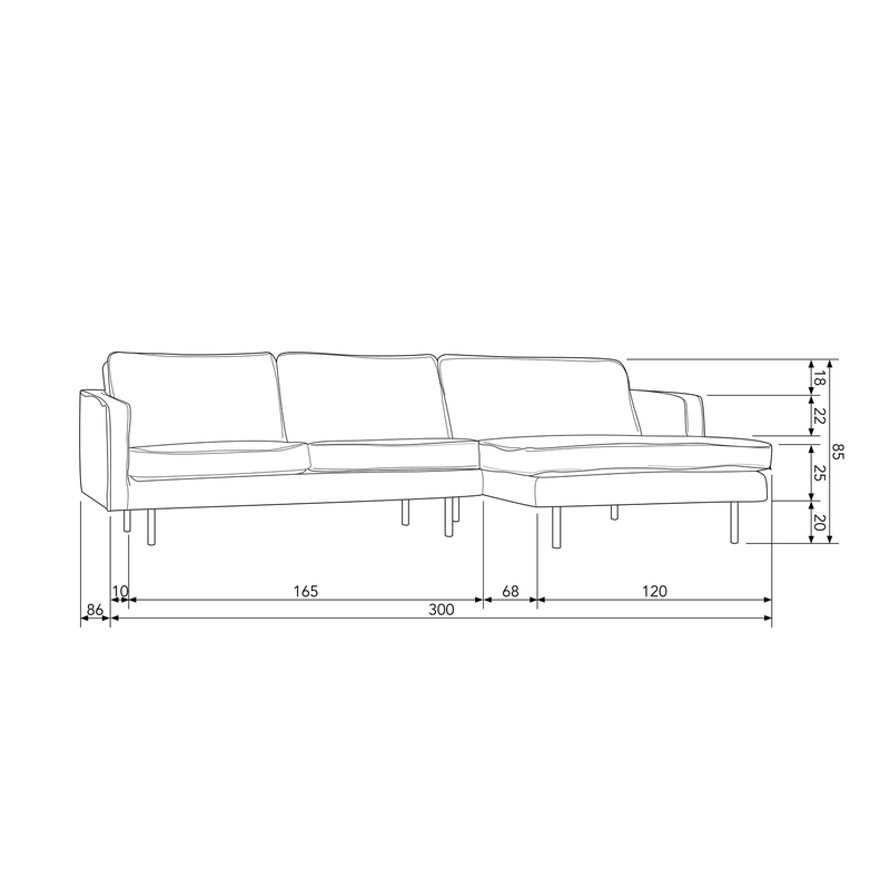 WOOOD-collectie Rodeo Chaise Longue Bank Rechts Structure Velvet Wheatfield