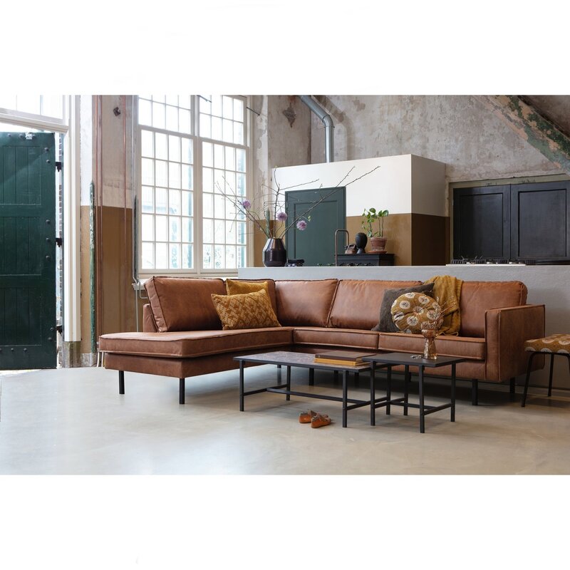 WOOOD-collectie Rodeo Hoekbank Links Ecoleer Cognac