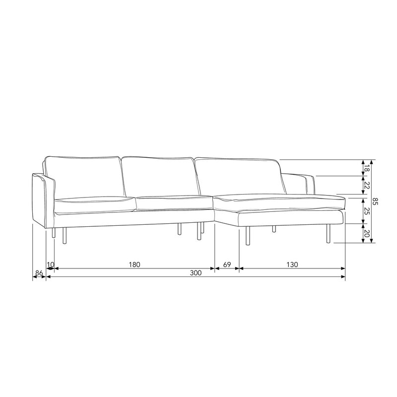 WOOOD-collectie Rodeo Chaise Longue Bank Rechts Boucle Naturel