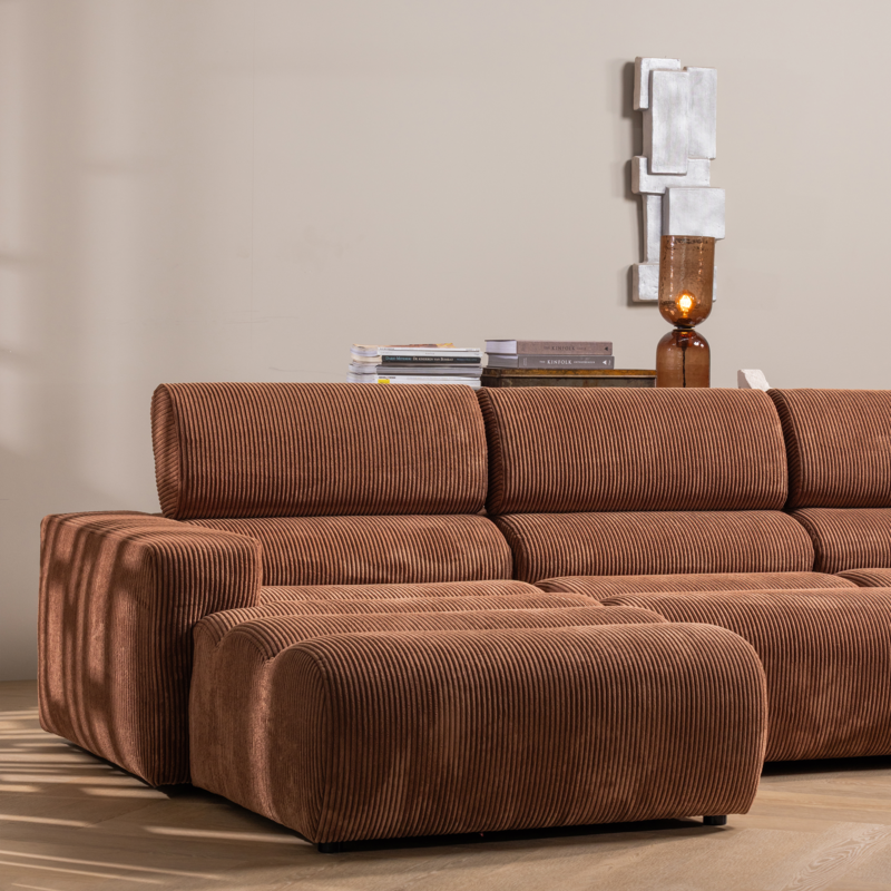 WOOOD-collectie Novi Chaise Longue Sofa Left Ribbed Fabric Terra