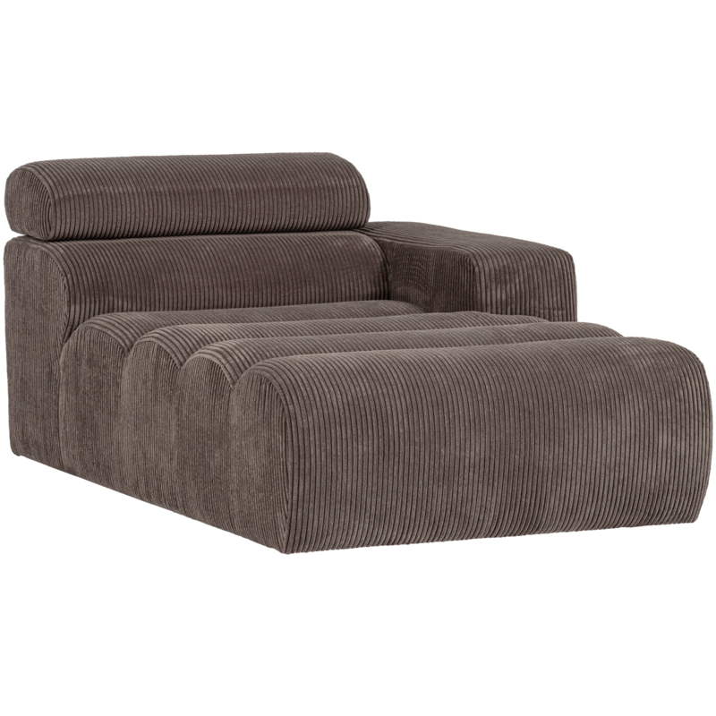 WOOOD-collectie Novi Chaise Longue Element Arm Rechts Ribstof Grijsbruin