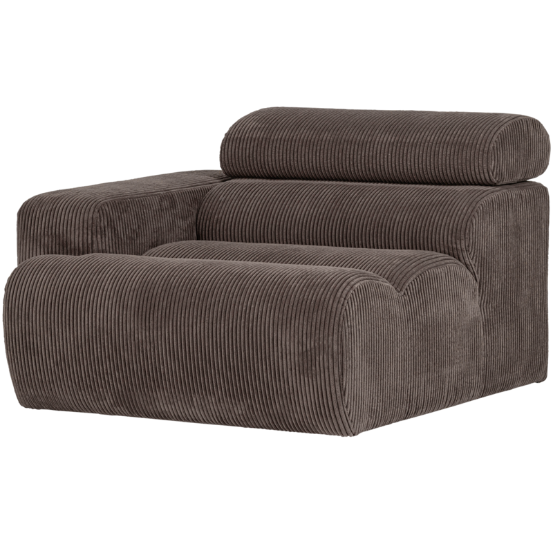 WOOOD-collectie Novi 1-Zits Element Arm Links Ribstof Grijsbruin