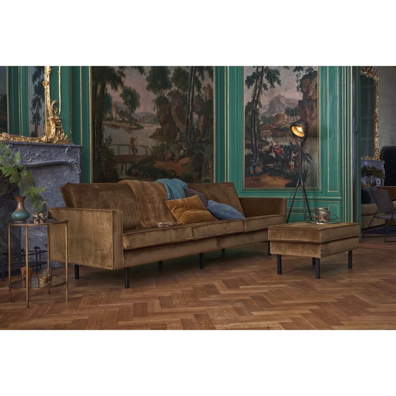 WOOOD-collectie Rodeo Hocker Op Poten Velvet Honinggeel