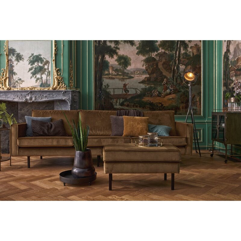 WOOOD-collectie Rodeo Hocker Op Poten Velvet Honinggeel