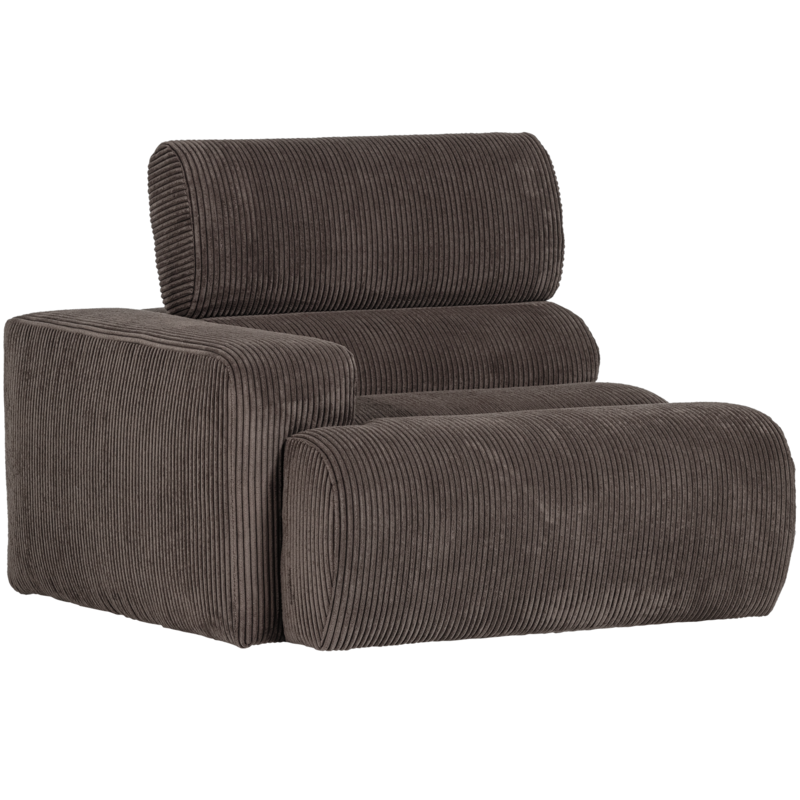 WOOOD-collectie Novi 1-Zits Element Arm Links Ribstof Grijsbruin