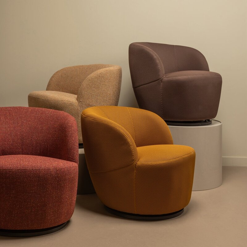 WOOOD SERRA DRAAIFAUTEUIL GEWEVEN STOF CURRY MELANGE