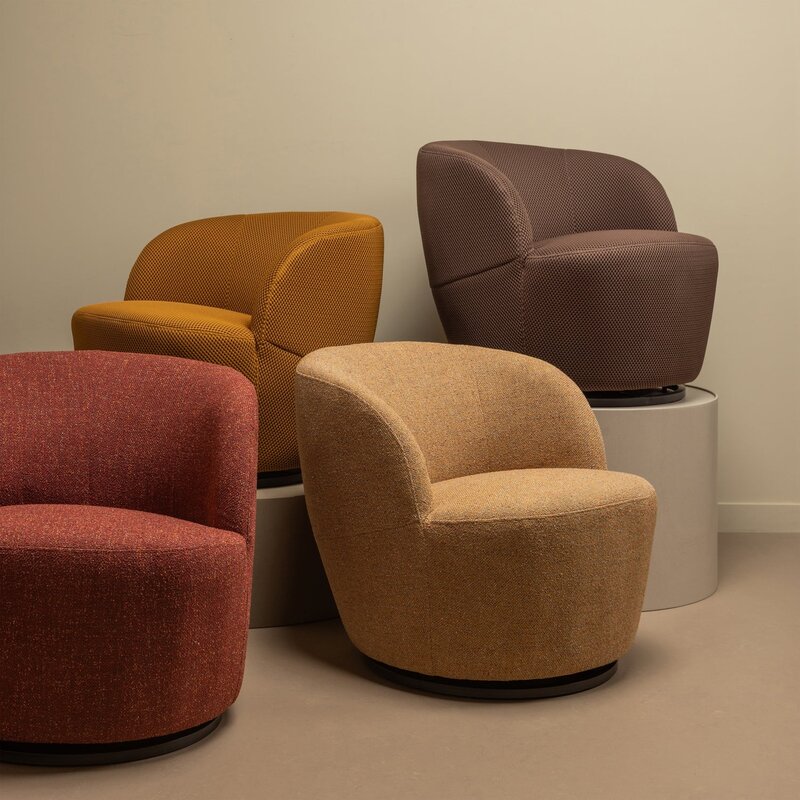 WOOOD SERRA DRAAIFAUTEUIL GEWEVEN STOF CURRY MELANGE