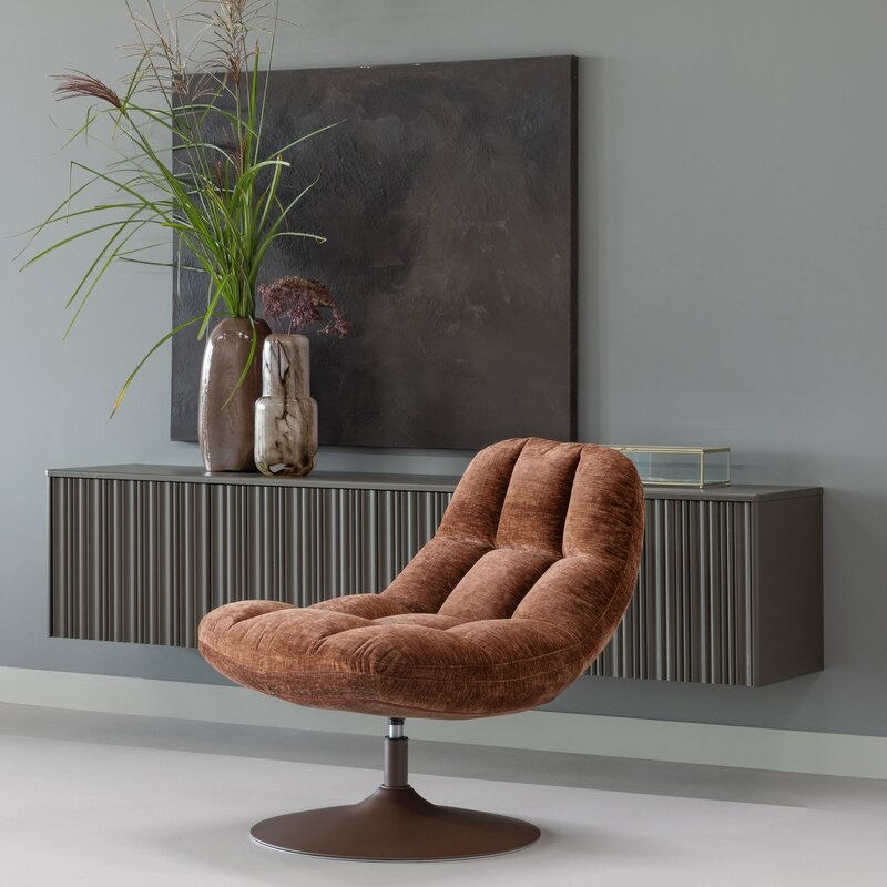 WOOOD-collectie Elvi Draaifauteuil Chenille Structuur Roestbruin