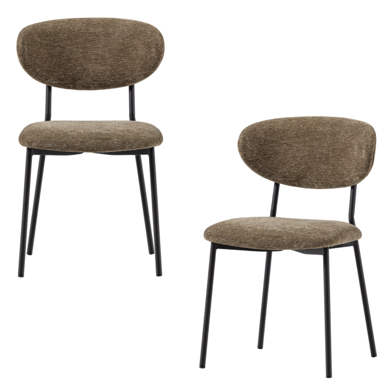 WOOOD-collectie Kjeld Eetkamerstoel Chenille Structuur Groen