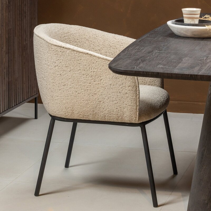 WOOOD-collectie Leon Eetkamerstoel Boucle Naturel Melange