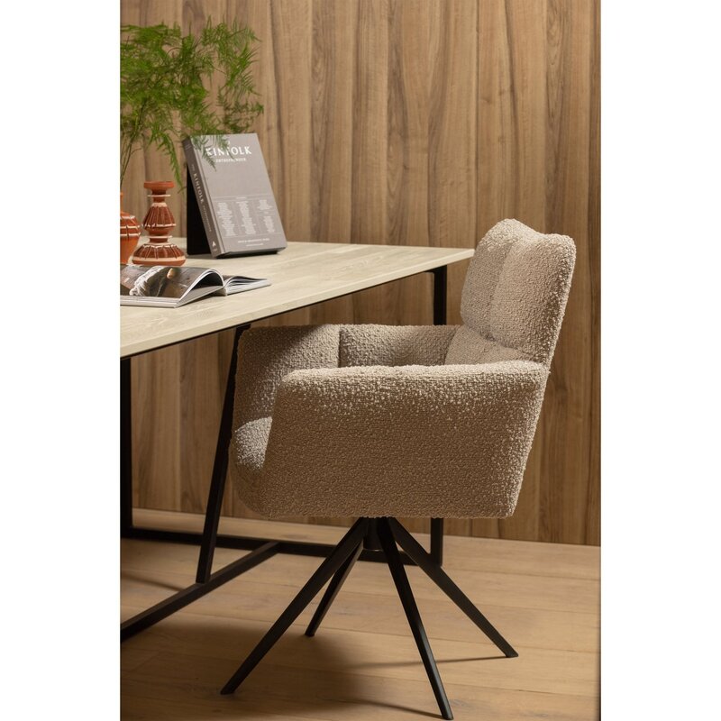 WOOOD-collectie Vinny Draaistoel Met Armleuning Boucle Zand